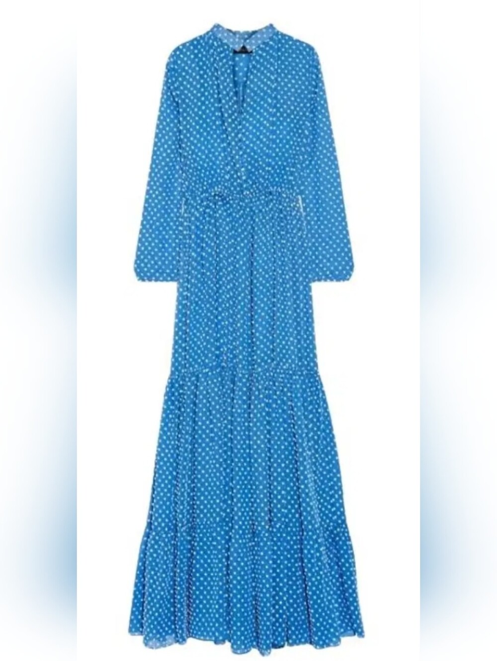 Saloni HOT ITEM! Alexia Swiss-Dot Chiffon Maxi Dress in Azure/White. Sz 4. R2S!